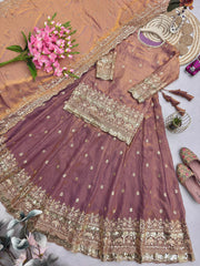Party-wear Designer Two Tone Embroidery Sequence Work Top Dupatta With Lehenga