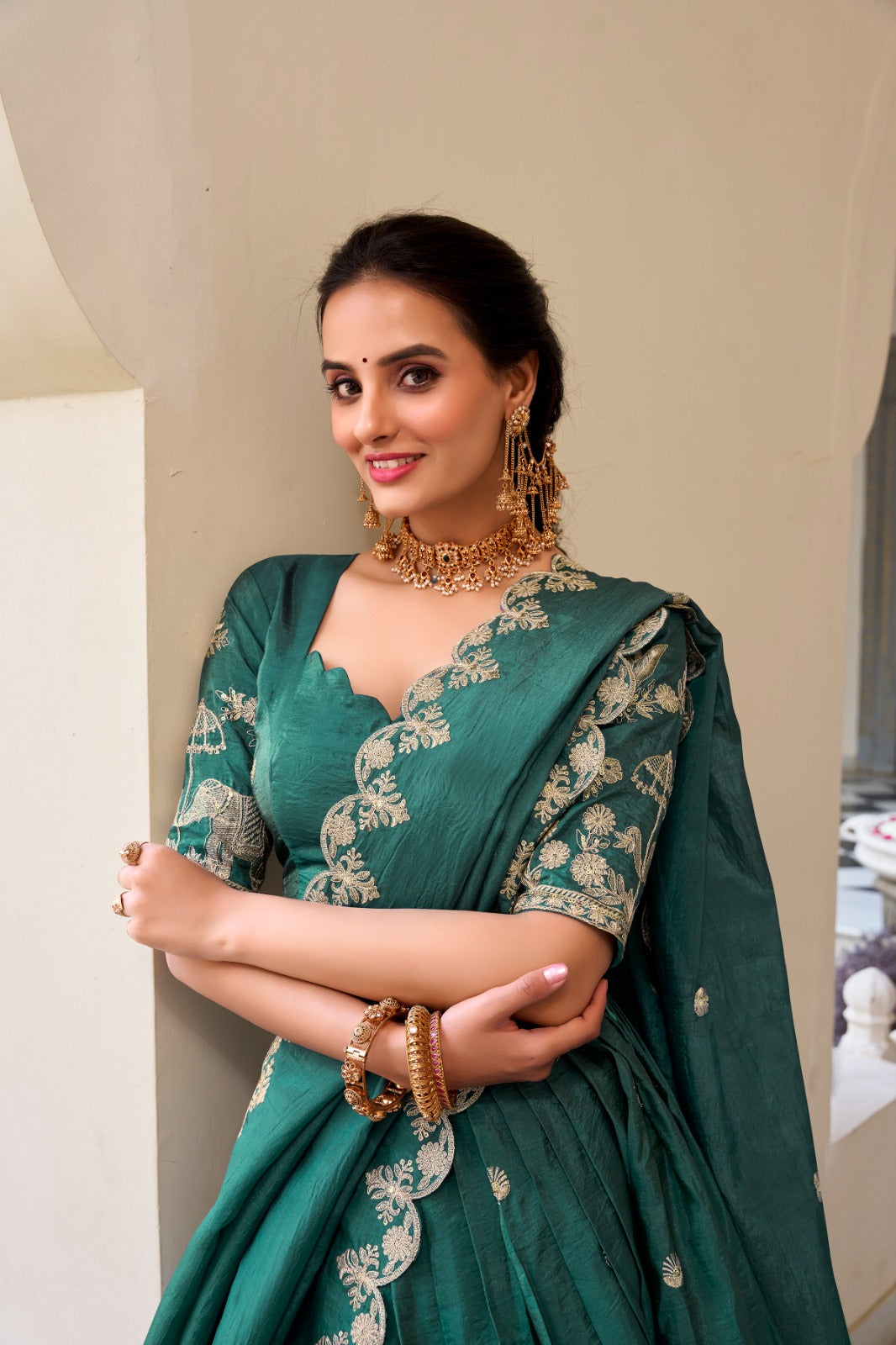 Beautiful Gold Crush Sequence & Embroidery Wedding Collection Lehenga Choli