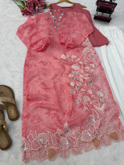 Trendy Organza Silk Digital Printed With Real Mirror Work Top Pant With Shrug