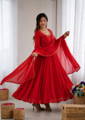 Attractive Real Mirror Embroidery Work Gown