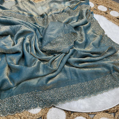 Beautiful Trending Space Silk Zarkhan Work Saree