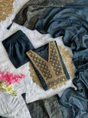 Beautiful Roman Silk Embroidery With Sequence Work Dress