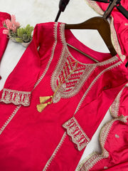 Party-wear Designer Chinon Silk Cording Sequence Embroidery Work Dress