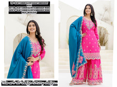 Party-wear Chinon Silk Embroidery Codding Sequence Work Suit