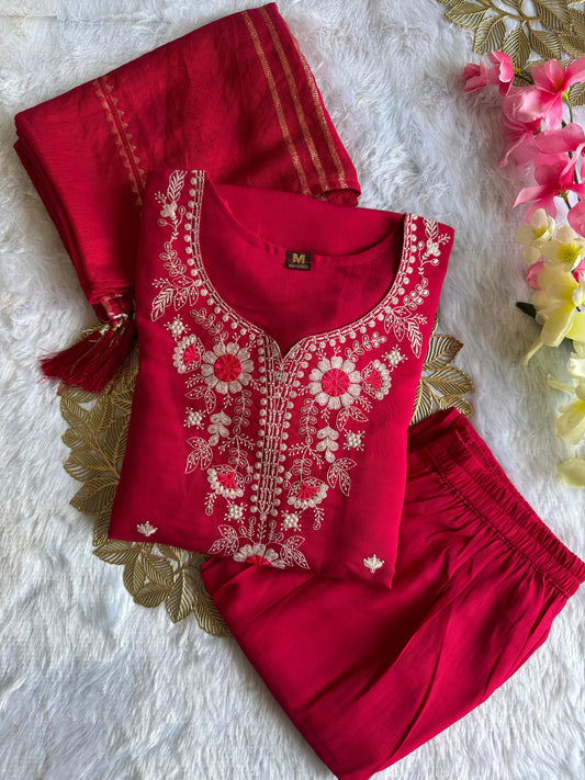 Pretty Pink Roman Silk Embroidery With Sequence Work Dress