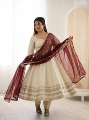 Party-wear Cosmos Gold Lace Work Designer Anarkali Three Piece Set