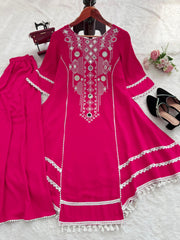 Stylish Charming Rayon Cotton Thread With Real Mirror Work Dress