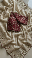 Party-wear Fendy Satin Silk Sequence Work Saree With Stitched Blouse