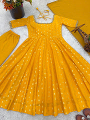 Beautiful Chanderi Jacquard Butti With Mirror Work Gown