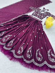 Festival Special Purple Chinon Silk Embroidery & Thread Work Lehenga Choli