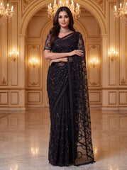 Party-wear Net Beads Sequence & Pearls Embroidery Work Saree