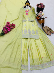 Designer Party-wear Chinon Silk Embroidery & Sequence Work Sharara