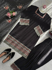 Beautiful Natural Crepe Thread With Sequence Work Suit