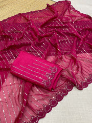 Party-wear Tabby Organza Silk Embroidery Sequence Work Saree