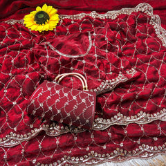 Party-wear Space Silk With Real Gold Beads With Cutwork Border Saree