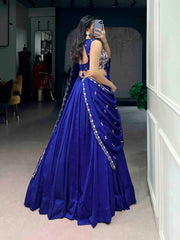 Royal Blue Elegance Designer Embroidery Work Saree