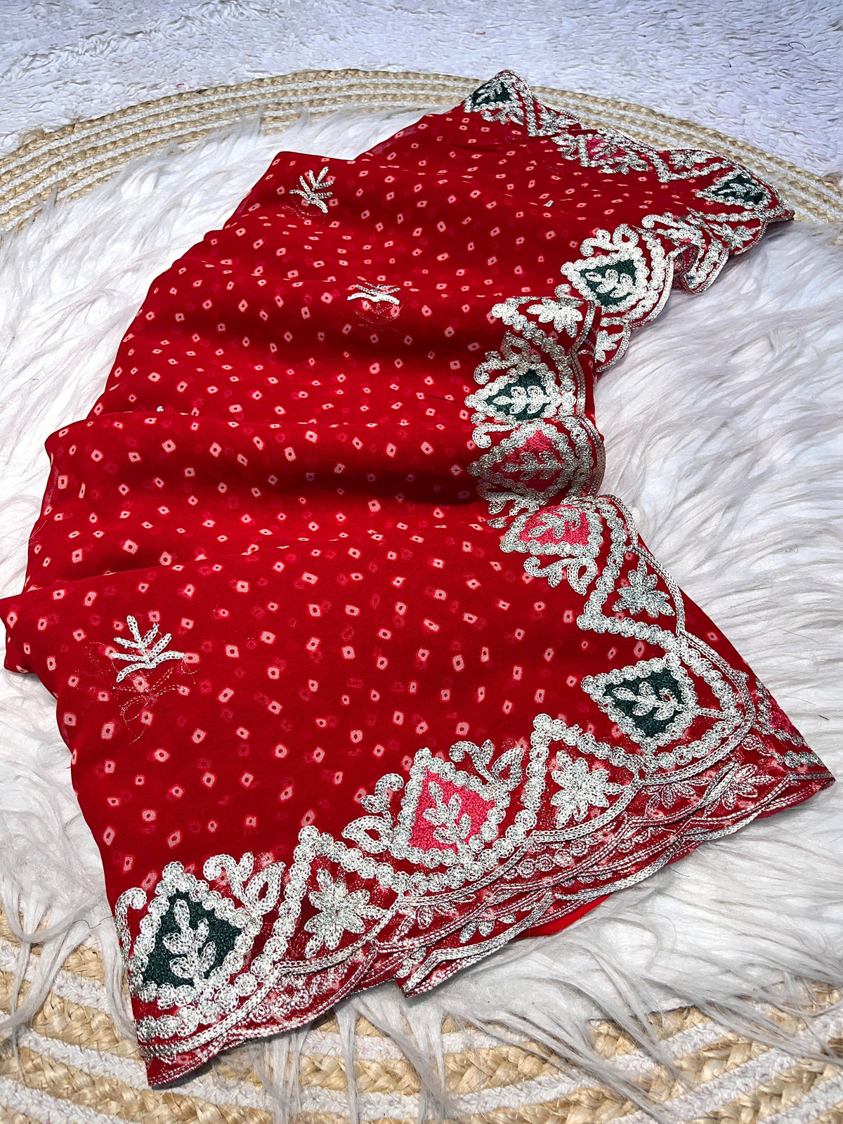 Beautiful Soft Georgette Bandhej Saree