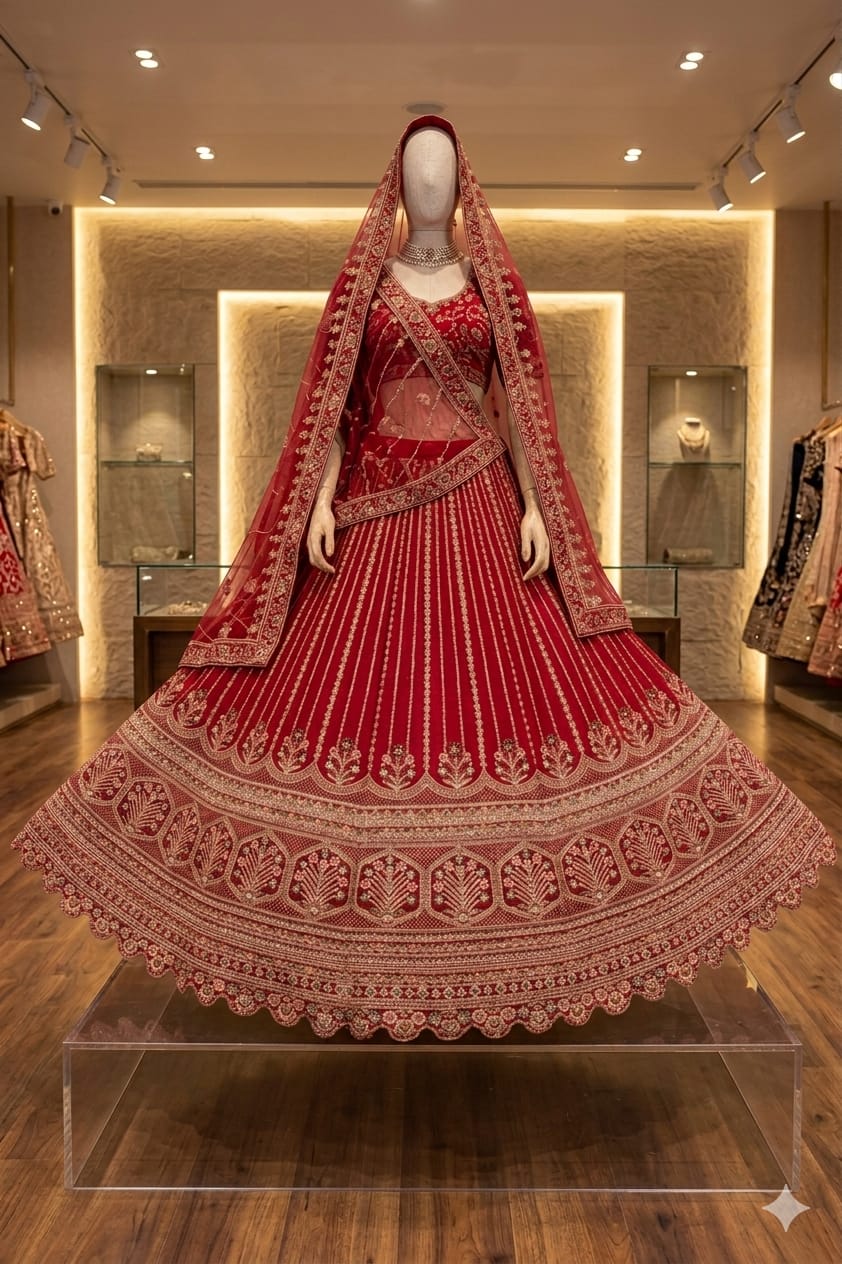 Red Trending Premium Silk With Zarkan Diamond & Embroidery Work Bridal Lehenga