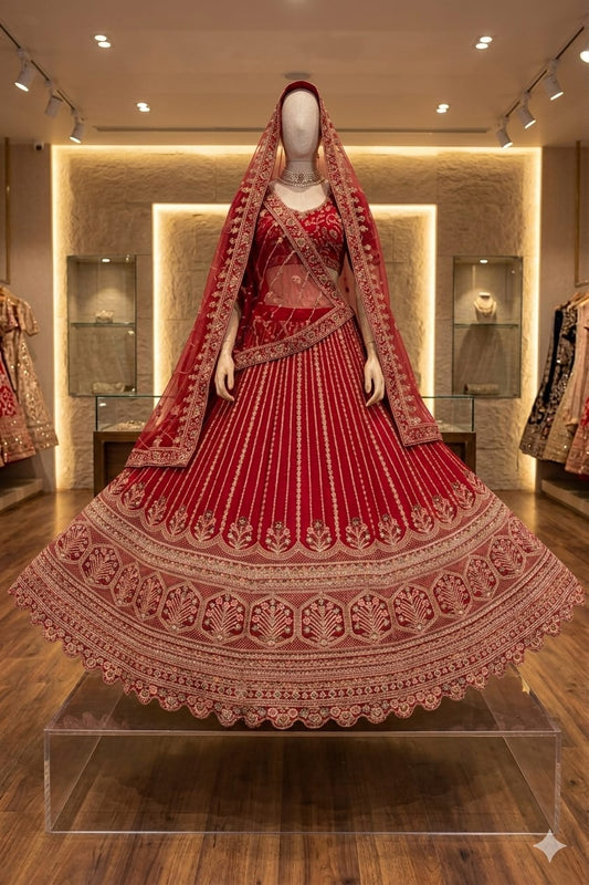 Red Trending Premium Silk With Zarkan Diamond & Embroidery Work Bridal Lehenga