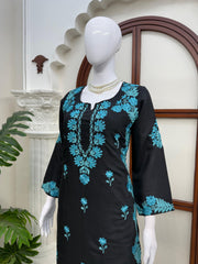 Elegant Black Color Roman Silk Work Suit