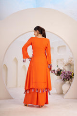 Girly Stylish Thread & Real Mirror With Tassels & Fancy Lace Co-Ord Set