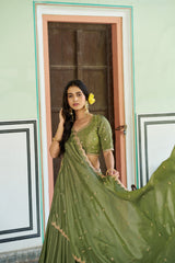 Beautiful Chinon Silk Sequence &Embroidery Work Belt Lehenga Choli