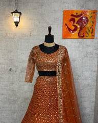 Party-wear Flared Butterfly Net Embroidery & Sequence Work Lehenga Choli