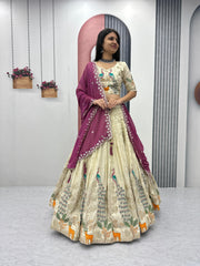 Beautiful Pure Tissue Silk Thread With Sequence Work Lehenga Choli