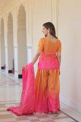 Trendy Designer Ready-made Chinnon Print Rich Beads Embroidered Work Sharara