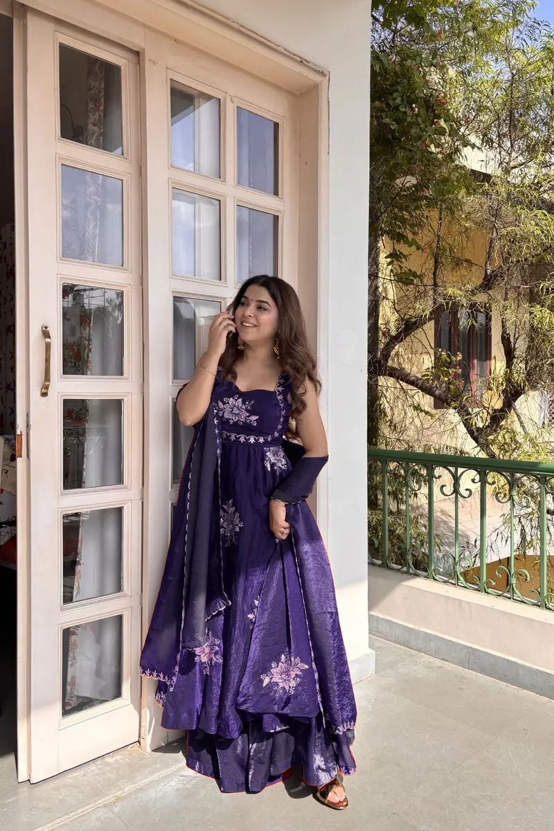 Elegant Fendy Silk Thread Sequence Work Gown
