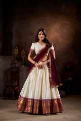 Beautiful Traditional Kalyani Cotton Chex With Zari Weaving Work Lehenga Choli