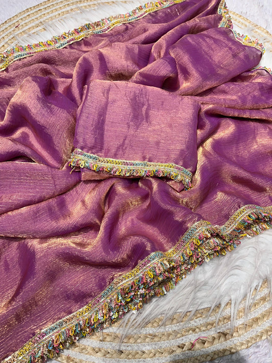 Attractive Fendy Chiffon Two Shaded Blooming Multi Coding Sequence Border Saree