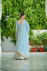 Unique Dusty Coloured Georgette Embroidery Work Gown