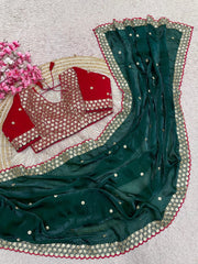 Party-wear Fendy Satin Silk Sequence With Coding Embroidery Work Saree