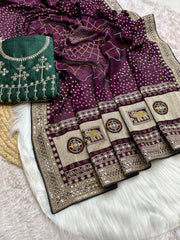 Beautiful Blooming Vichitra Silk & Khadi Bandej Saree