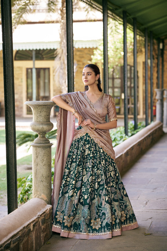 Beautiful Tasar Silk Kalamkari Printed Lehenga Choli
