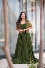 Party-wear Designer Mono Silk Embroidery Coding Sequence Work Set