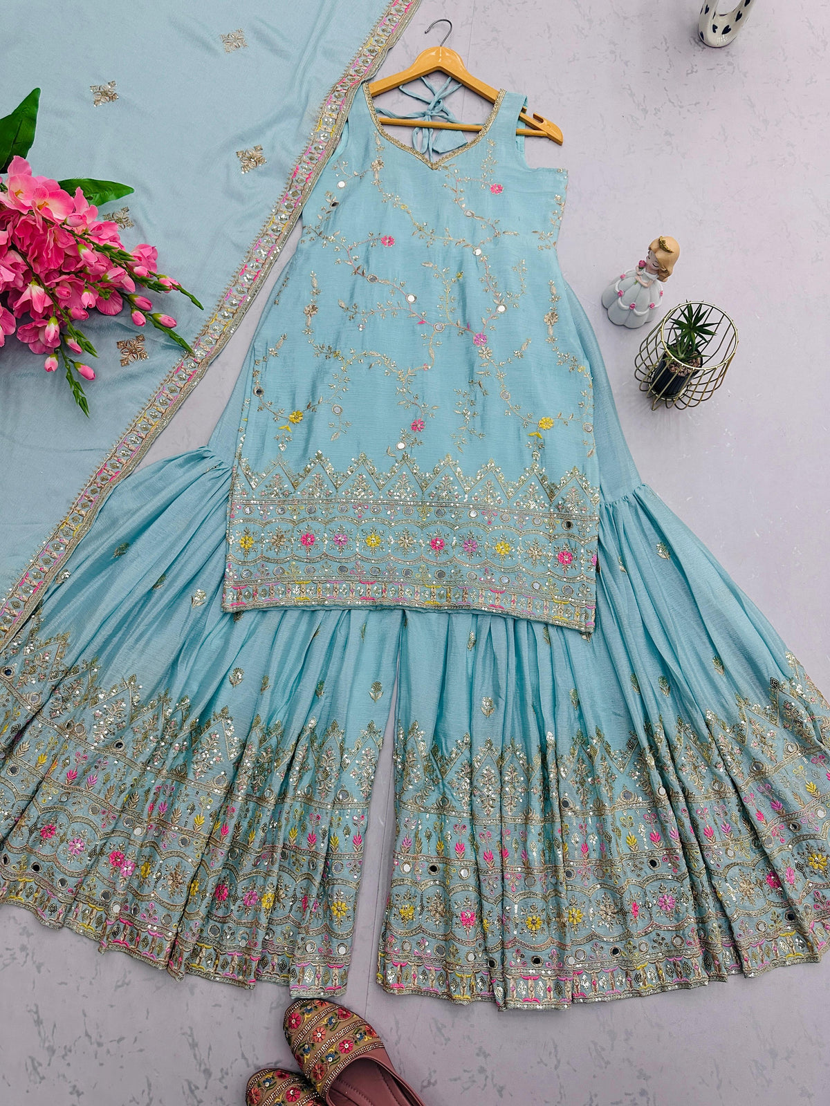 Designer Party-Wear Heavy Embroidery Sequence  & Real Mirror Work Dress