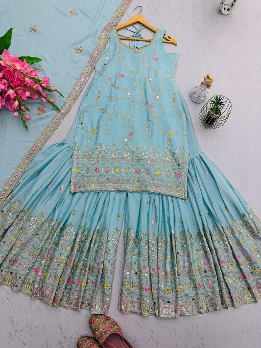 Designer Party-Wear Heavy Embroidery Sequence  & Real Mirror Work Dress