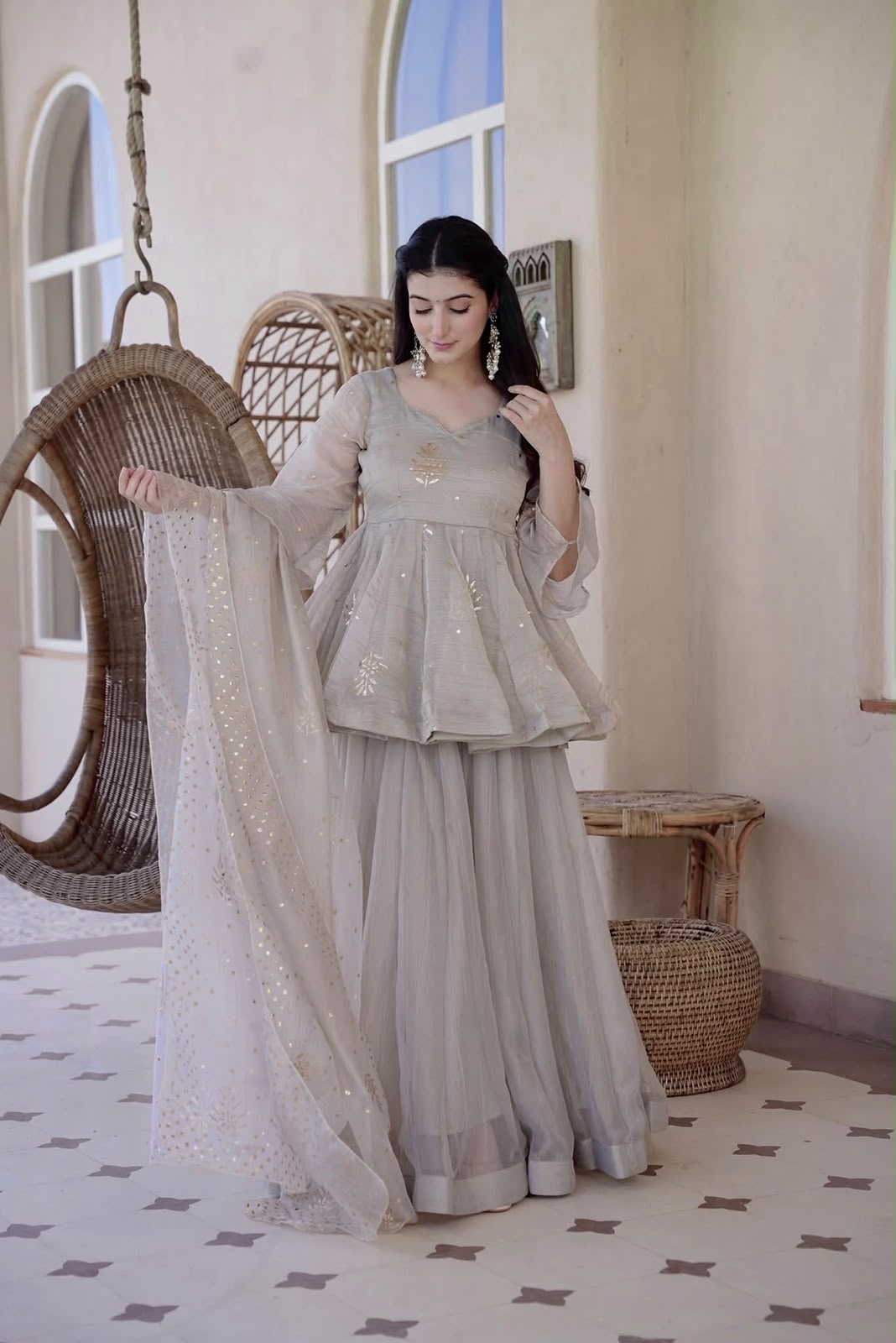 Beautiful Designer Tabby Silk Work Sarara Set