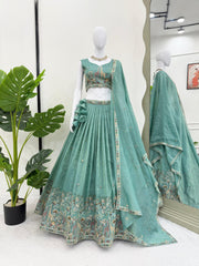Designer Vichitra Silk Sequence Embroidery Work Lehenga Choli