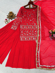 Partywear Red Colour Georgette Sequence Work Salwar Suit