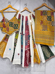 Navratri Special Ajrakh With Khadi Cotton Real Mirror Work Lehenga With Stitched Choli