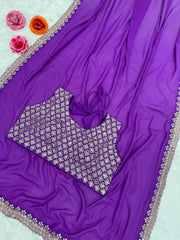Designer Georgette Sequence With Cut Work Border Saree
