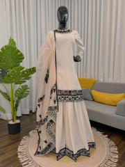Beautiful Natural Crepe Thread Work Suit