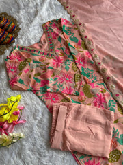 Designer Pink Printed Embroidery Work Salwar suit