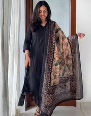 Beautiful Rayon Silk Kurti & Pant With Digital Printed Dupatta