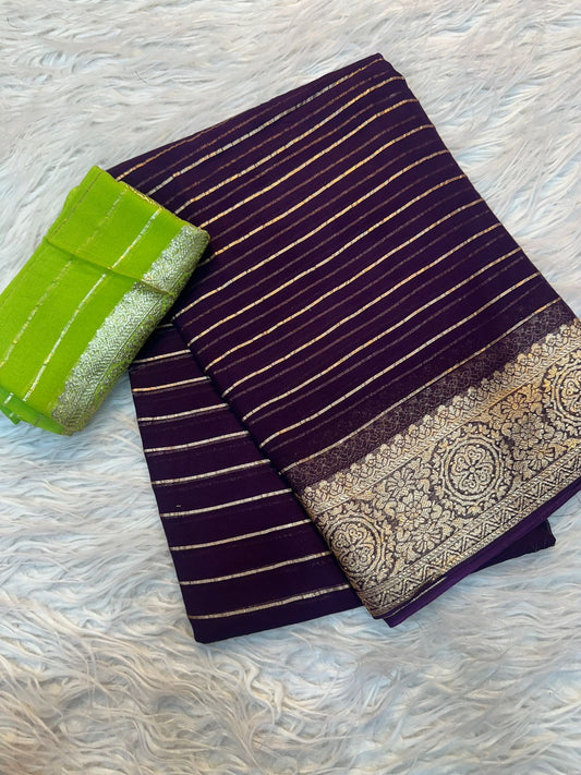 Beautiful Georgette Saree With Running Contrast Blouse