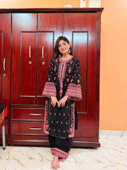 Party-wear Designer Roman Silk Embroidery With Real Mirror Work Suit
