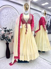 Party-wear Designer Mono Silk Embroidery Sequins & Codding Work With Bandhni Printed Lehenga